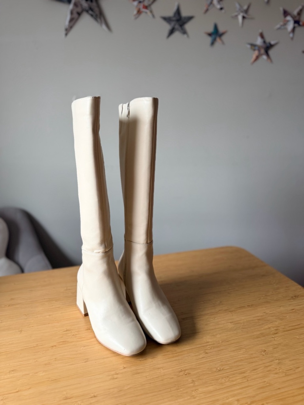 Steve Madden Cream Knee-High Block Heel Boots